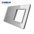 Livolo Luxury Grey Tempered Glass 151mm*80mm EU standard 2Gang &1 Frame Glass Panel For Sale VL-C7-C2/SR-15